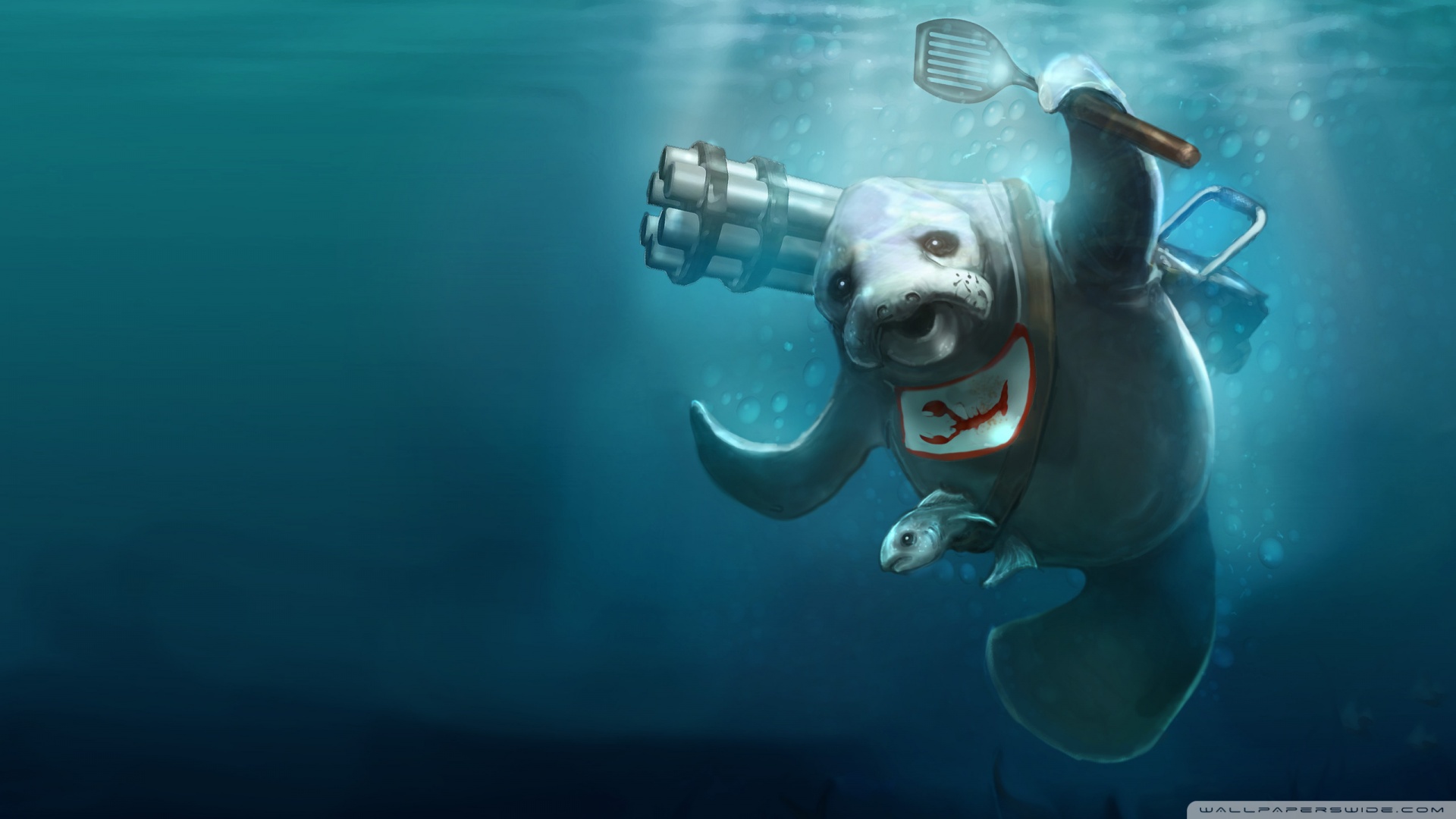 Seal Underwater Painting Wallpaper