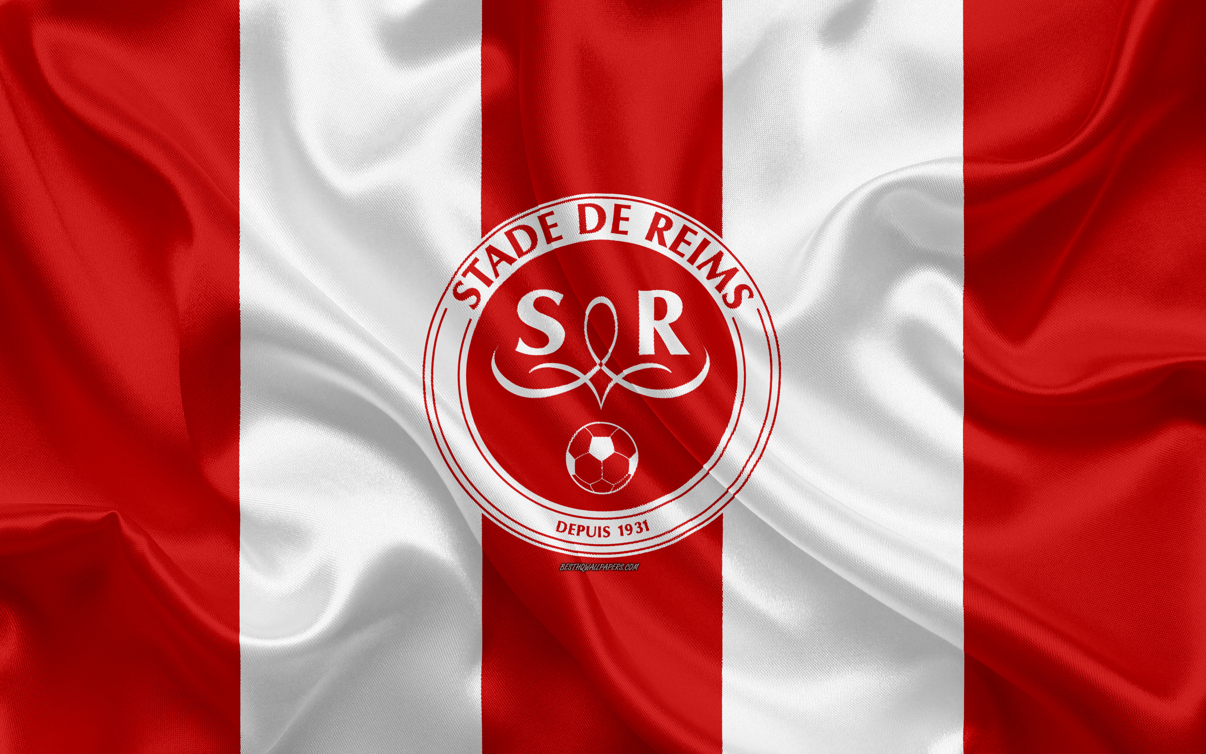 Wallpaper Stade De Reims 4k Silk Texture Logo Red
