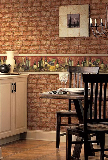  used a combination of brick wallpaper with kitchen wallpaper border