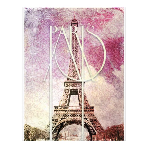 Girly Pink Purple Damask Eiffel Tower Paris Custom Flyer