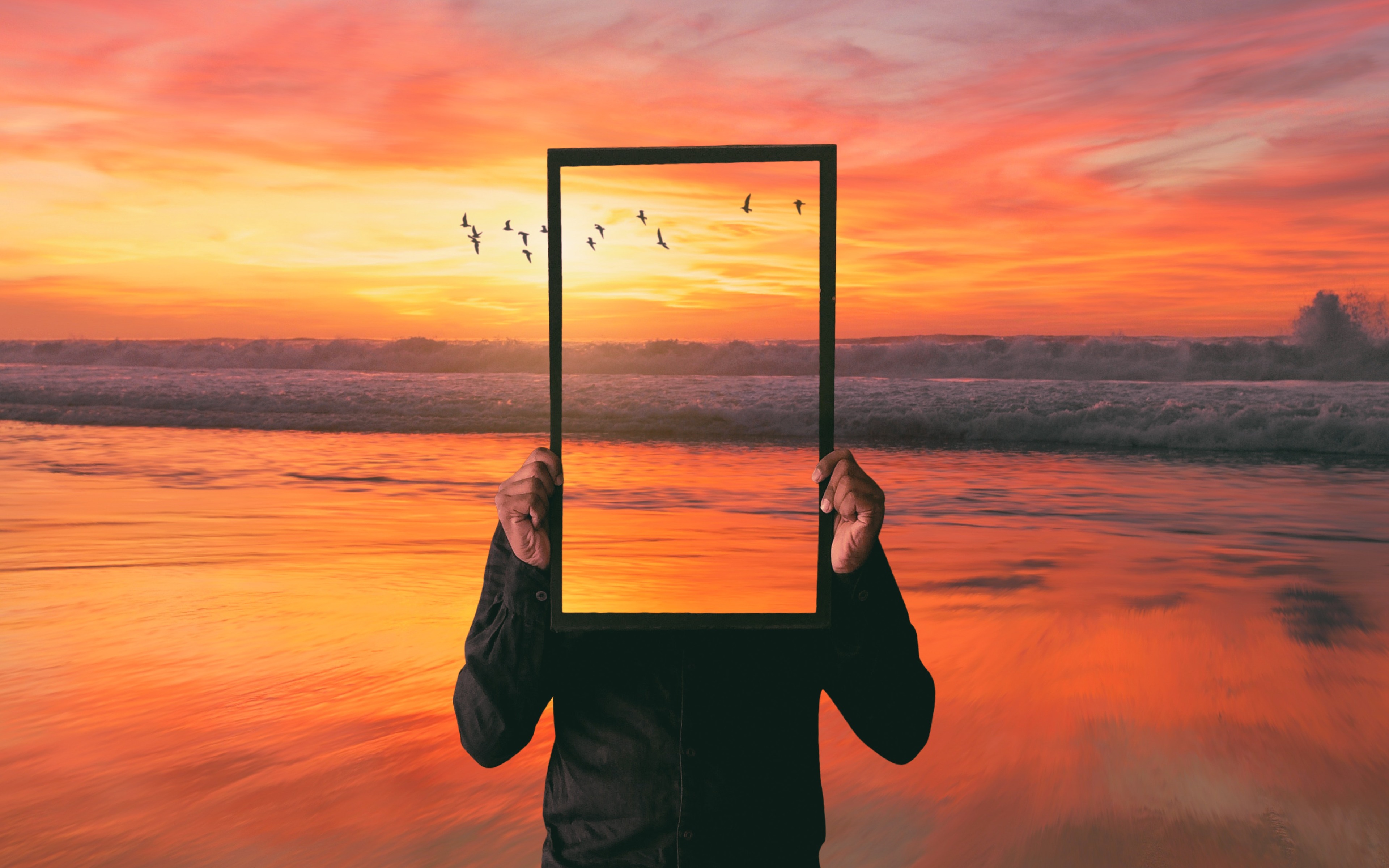 Wallpaper Mirror Sea Photoshop Sunset
