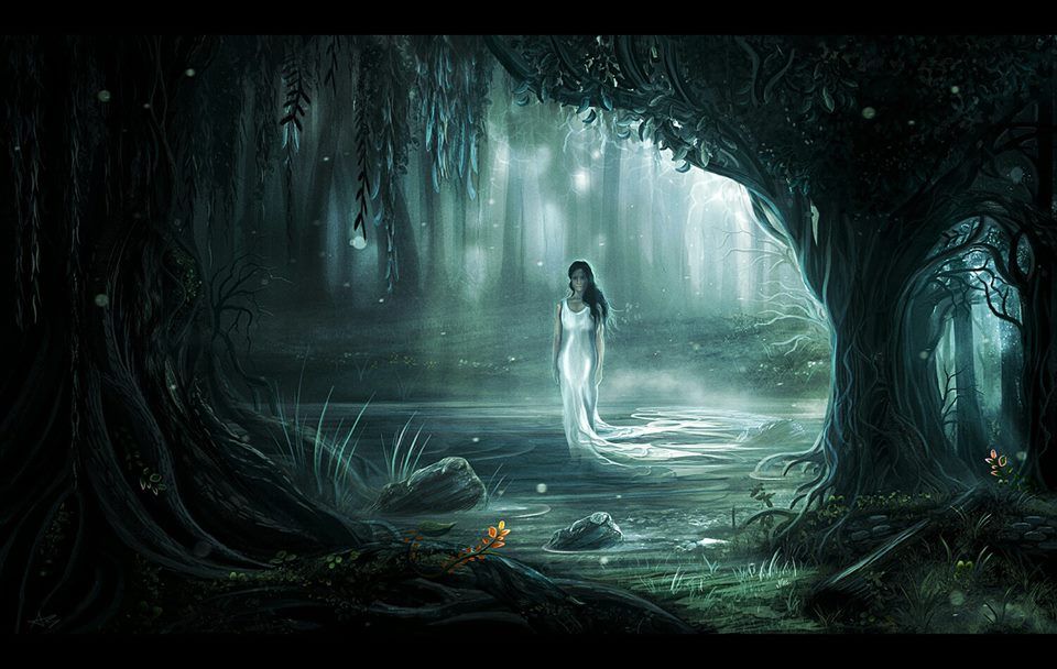 Dark Magic Forest Horror Wallpaper Water Spirits Digital Painting