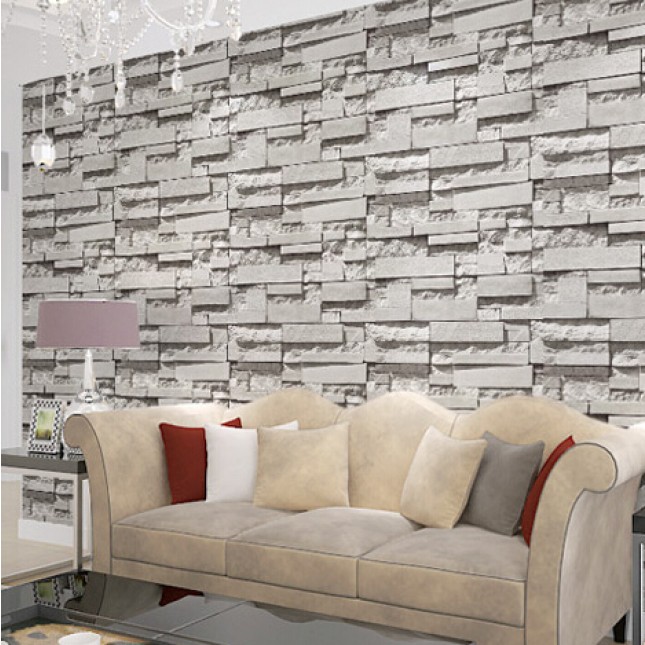 Real Look Realistic Brick Wall Wallpaper White Grey Deep Embossed