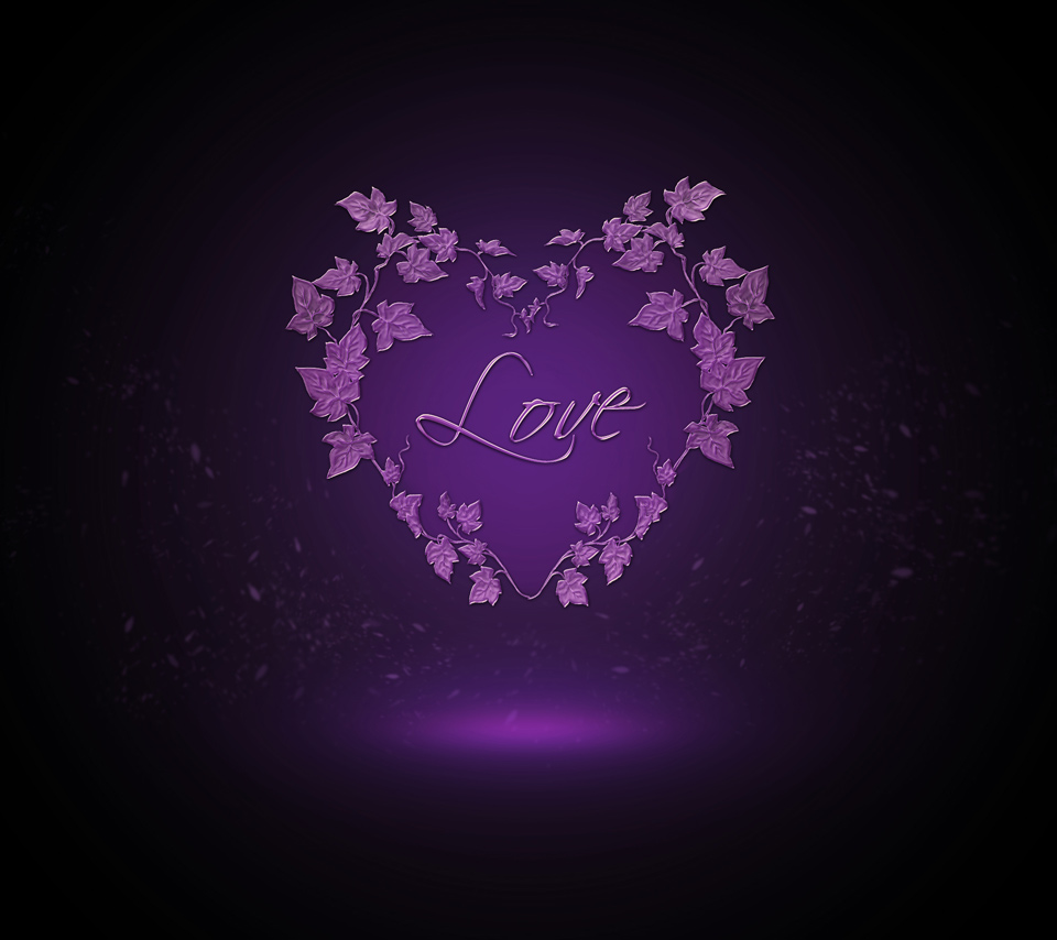 Love Heart Purple Romantic Wallpaper Dark Vine Leaves Background