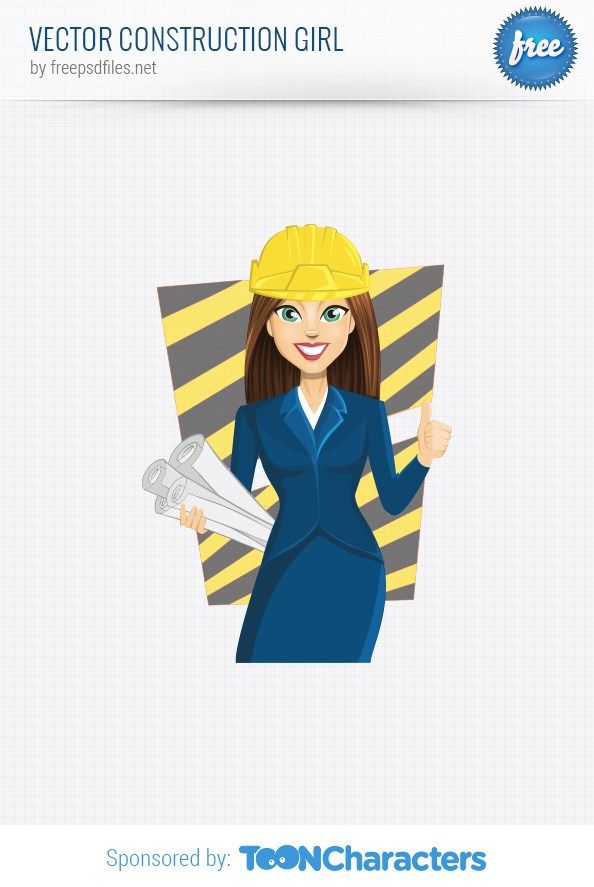 Construction Girl Engineering Builder Cartoon Character