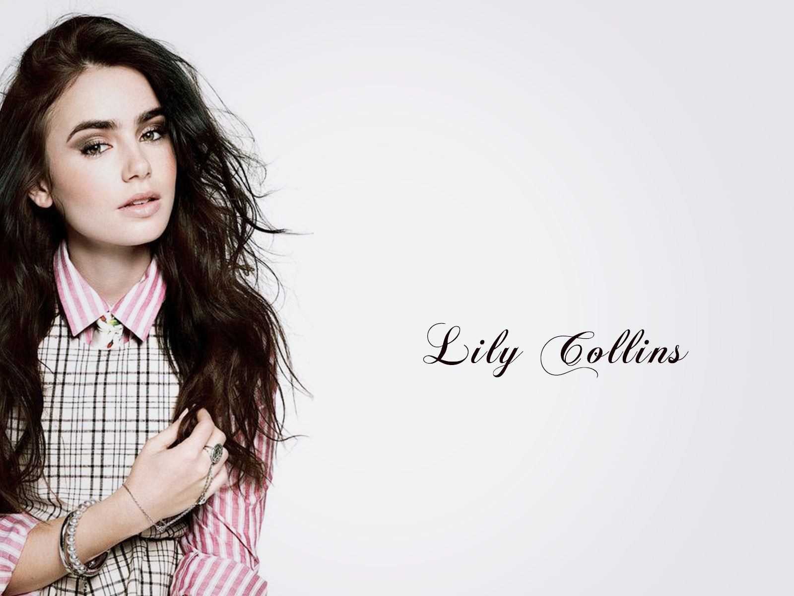 Lily Collins Wearing Check Shirt Wallpaper