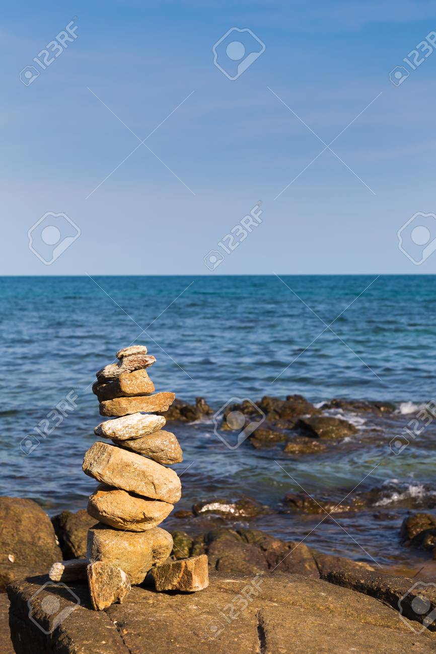 Rocks Stack With Coastline Background Natural Landscape Stock