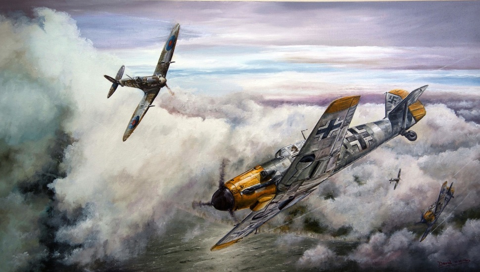 Bf Me Dogfight War Spitfire Aircraft Aviation