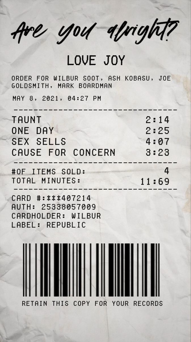 Are You Alright Lovejoy Music Receipt Poster Design
