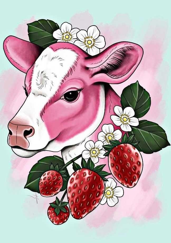 Strawberry Cow Wallpaper Cartoon