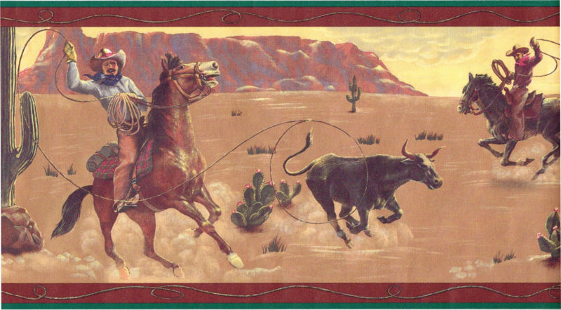 Cowboys Western Roundup Desert Cactus Steer Rope Wallpaper Border