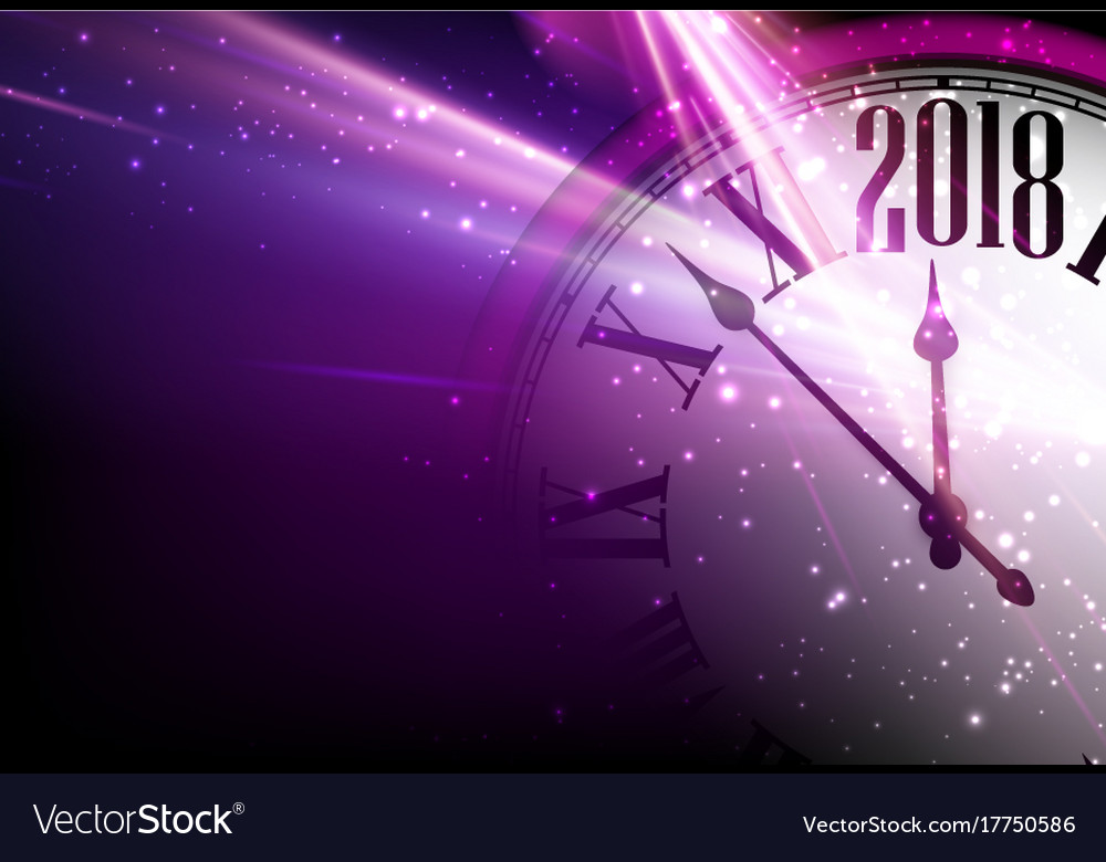 Lilac 2018 new year clock background Royalty Free Vector