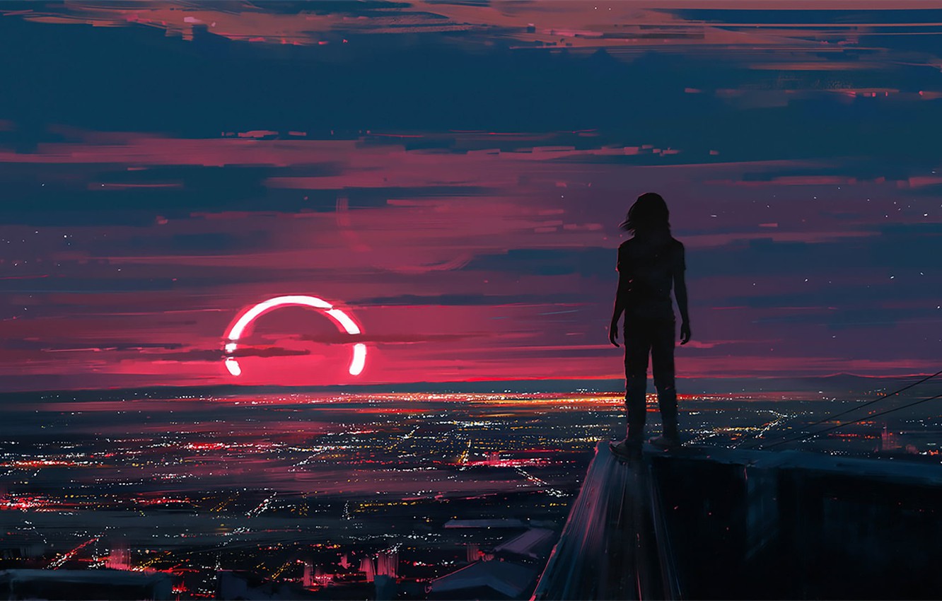 Wallpaper Sunset Figure The City People Art Lunar Aenami By
