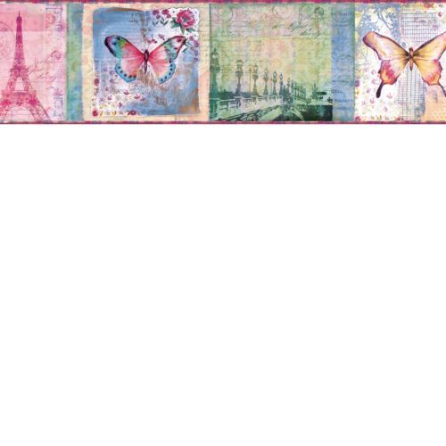 Eiffel Tower Butterfly France Water Color Wallpaper Border Tot46401b