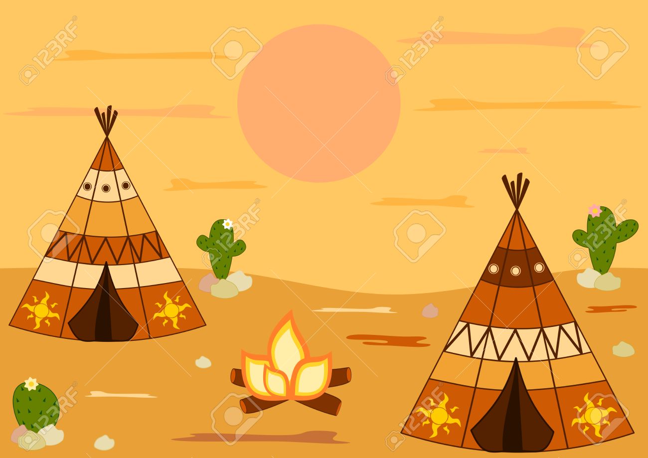 Native American Indian Teepee Tent Cartoon Vector Background