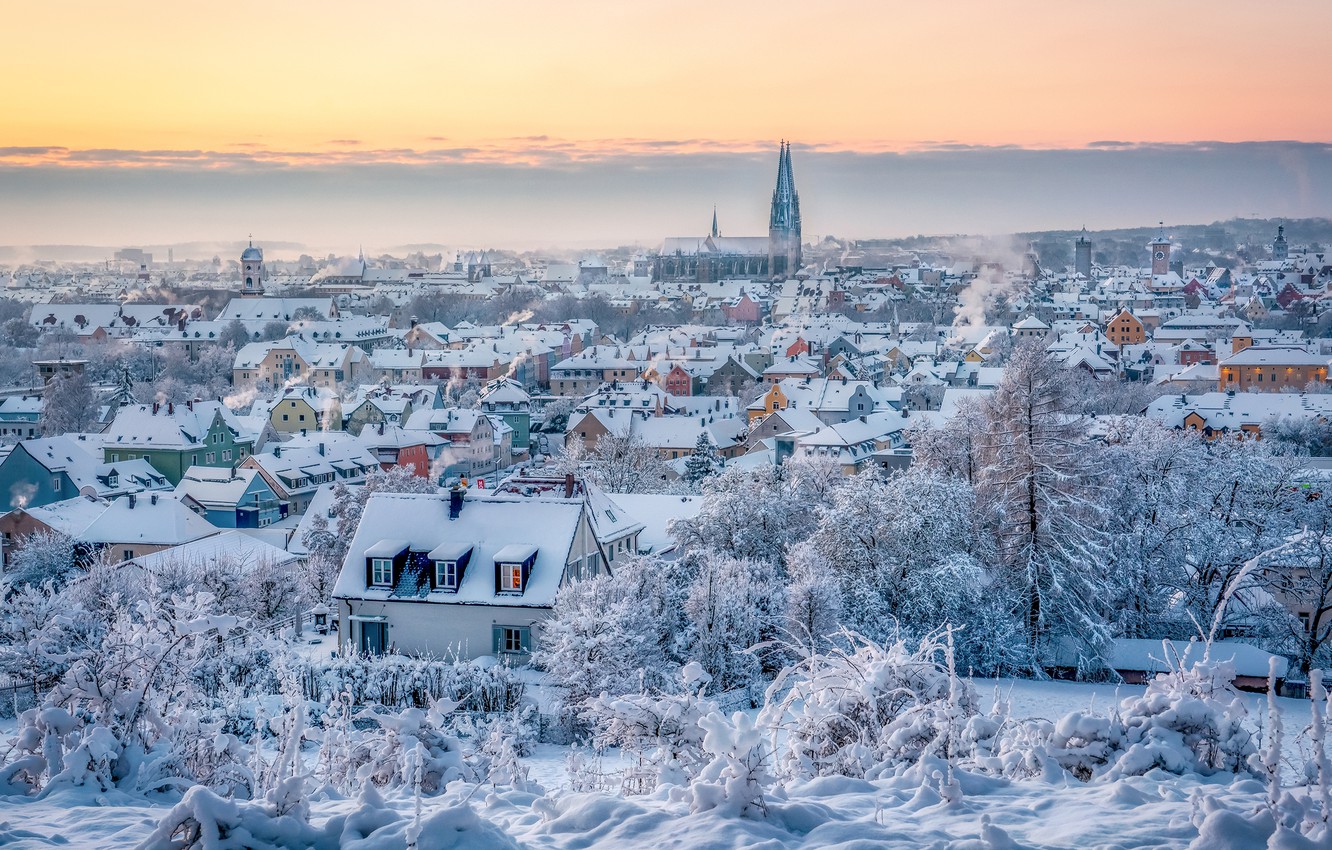 Wallpaper Winter Snow Building Home Germany Bayern Panorama