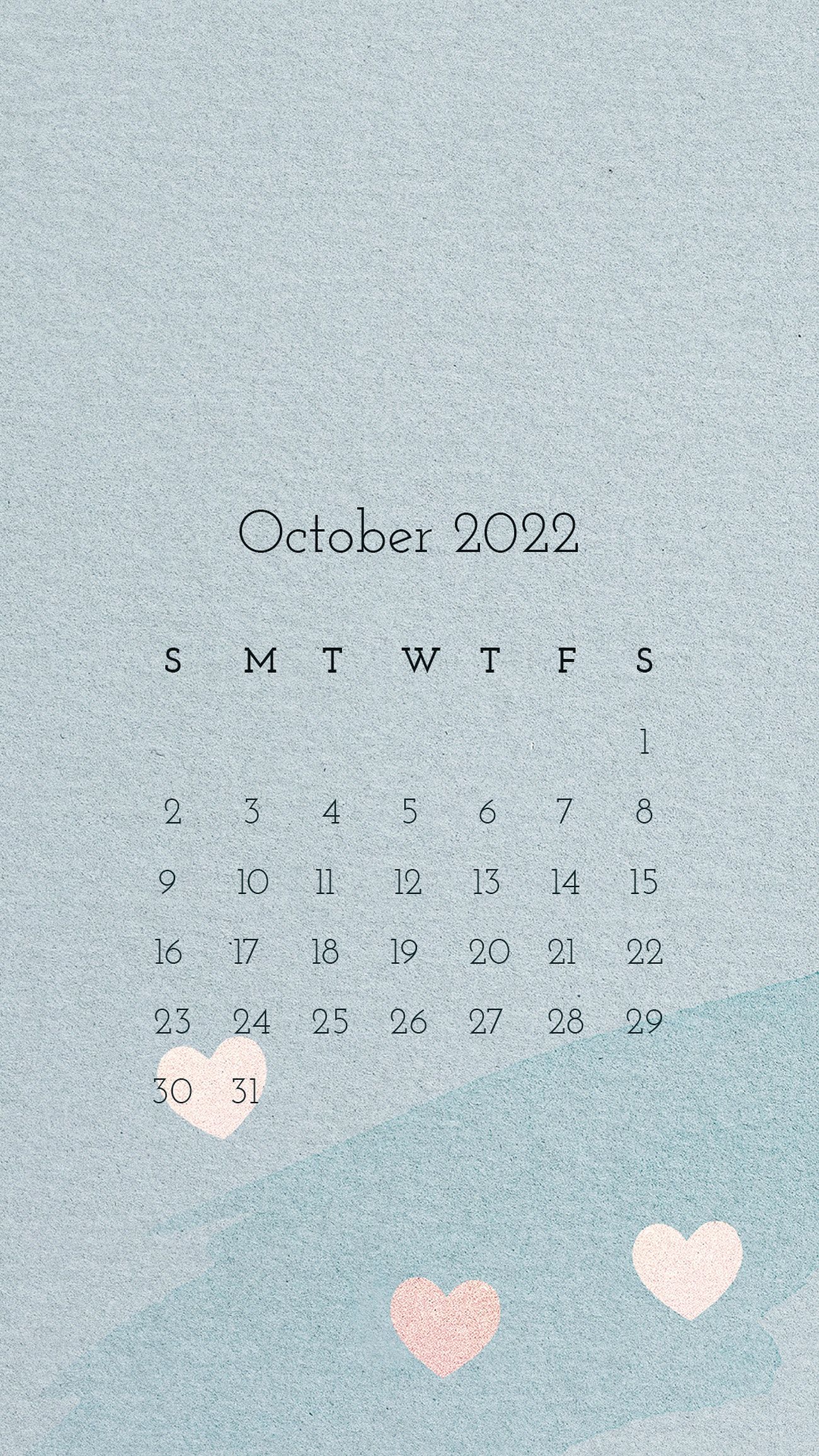 Cute 2022 October calendar template blue mobile wallpaper psd