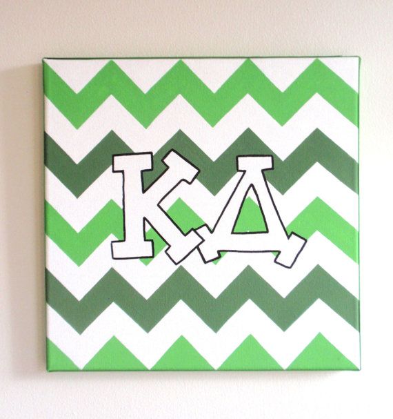 Hand Painted Kappa Delta Letters Outline With Chevron Background
