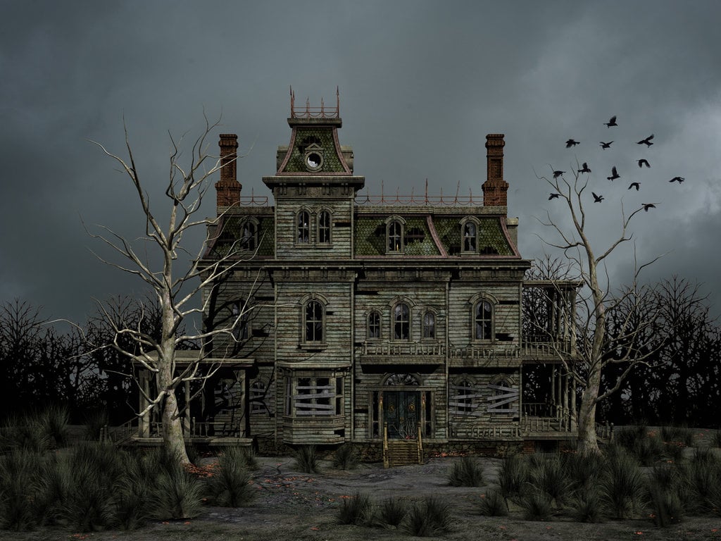 Haunted House with flying crows 1024x768