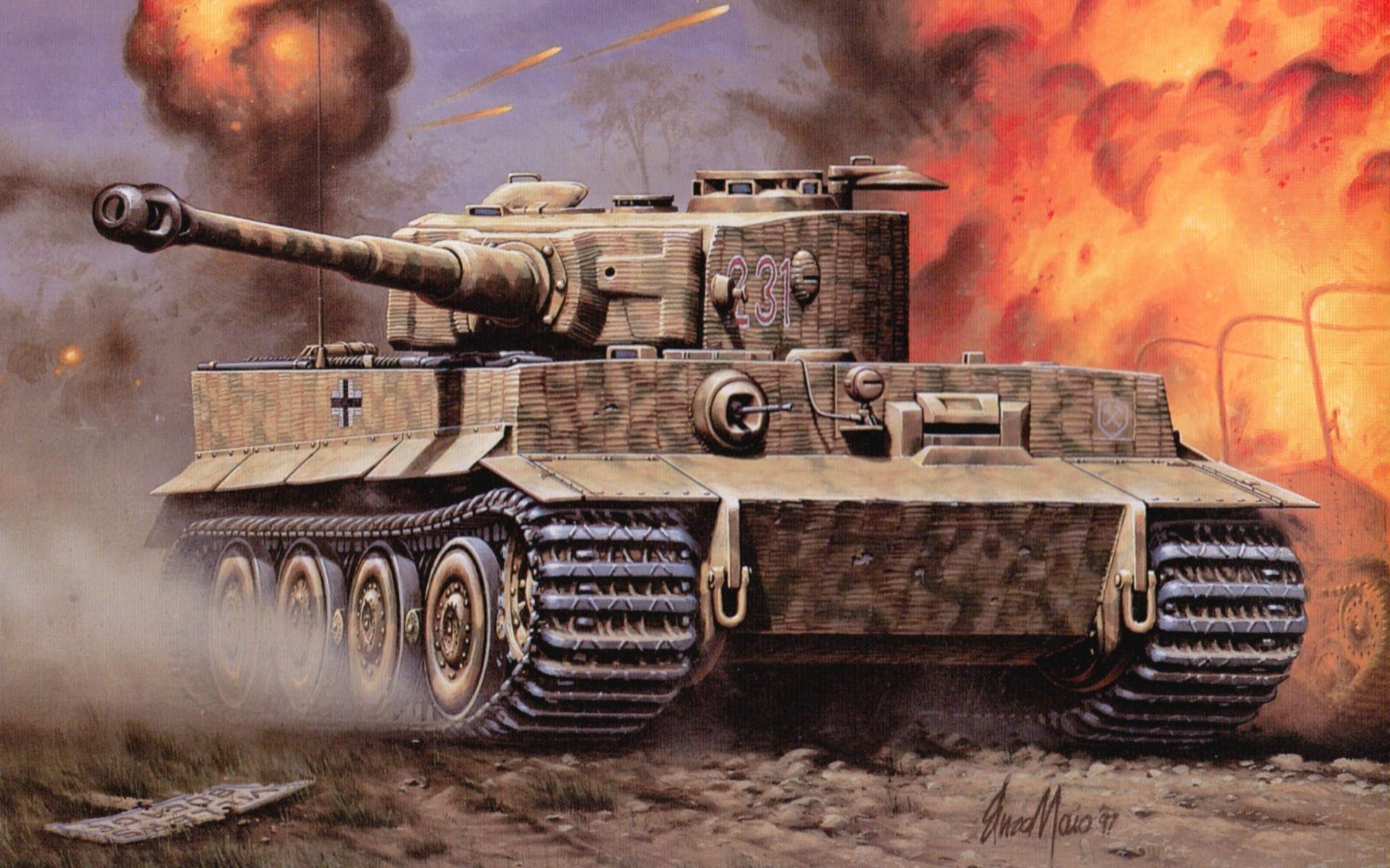Panzer Tiger Feuer Krieg Schlacht Fahrzeuge Wallpaper
