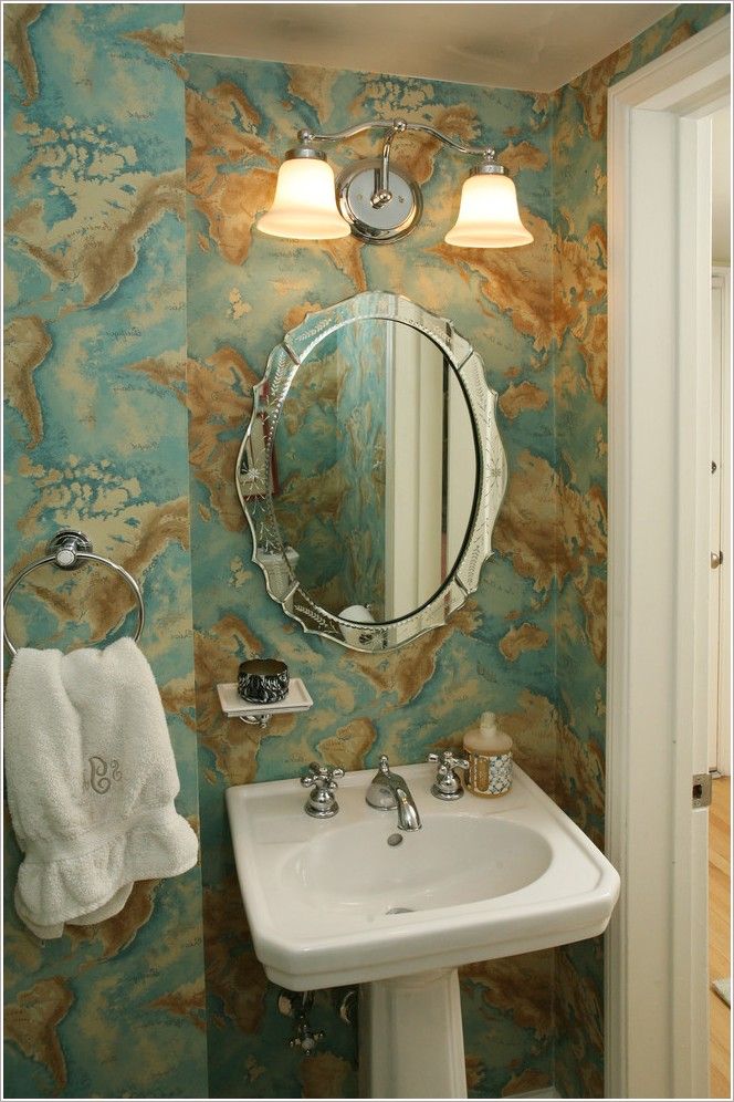 Bathroom Modern Los Angeles Mirror Map Wallpaper Monogram