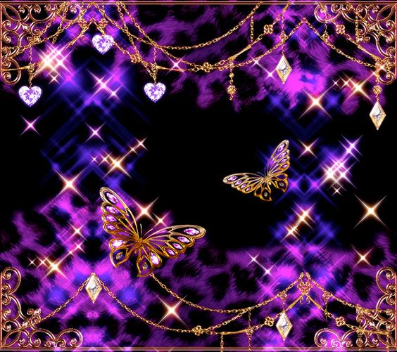 Glittery butterfly wallpaper purple black and gold
