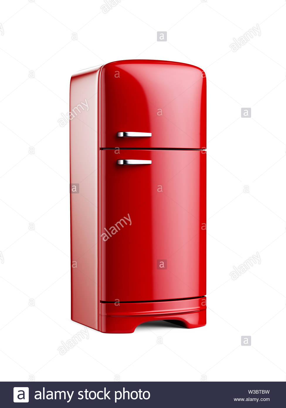 Retro Red Fridge Refrigerator Isolated On White Background 3d