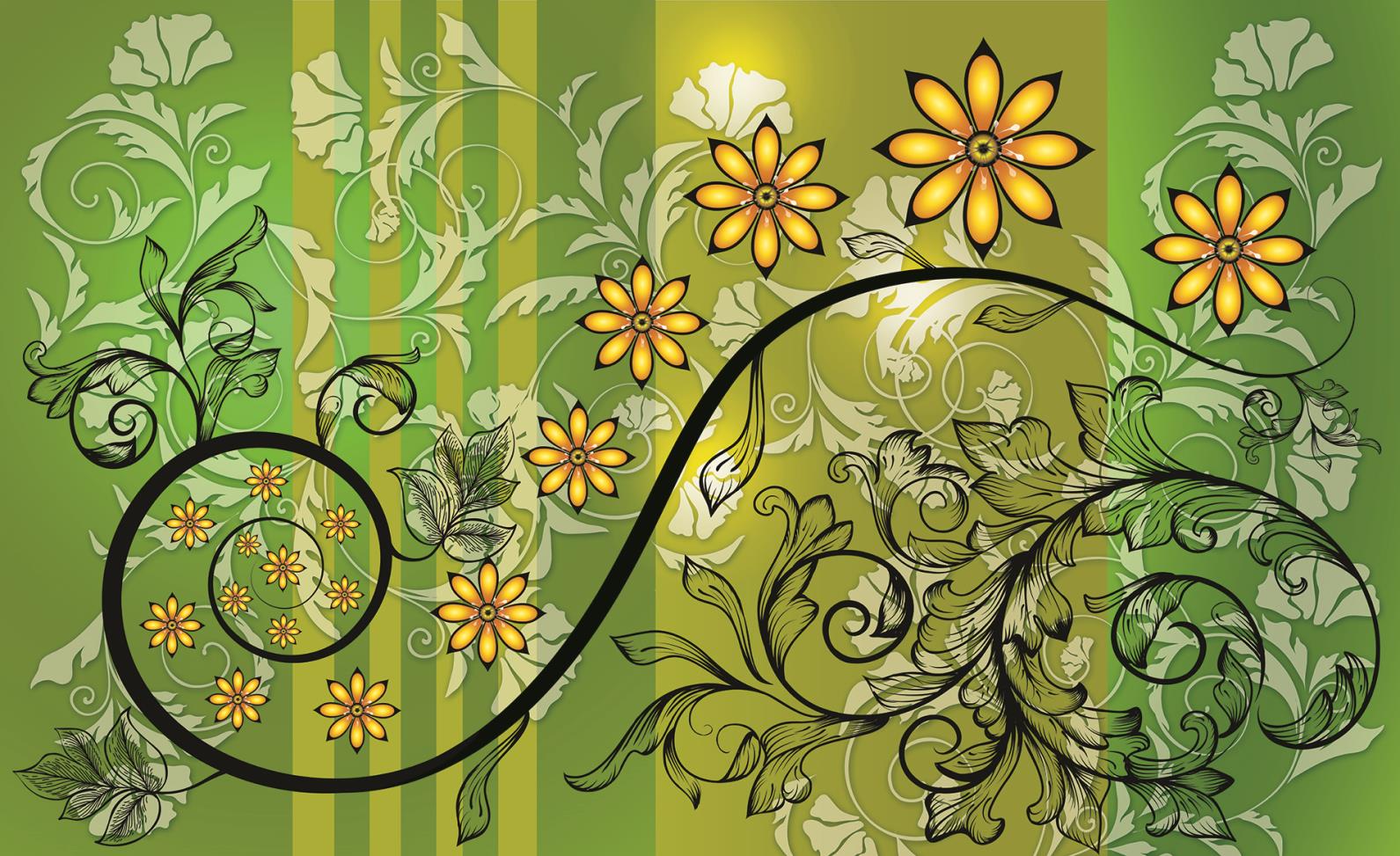 Green And Yellow Floral Pattern Photo Wallpaper Wall Mural Cn 1266p