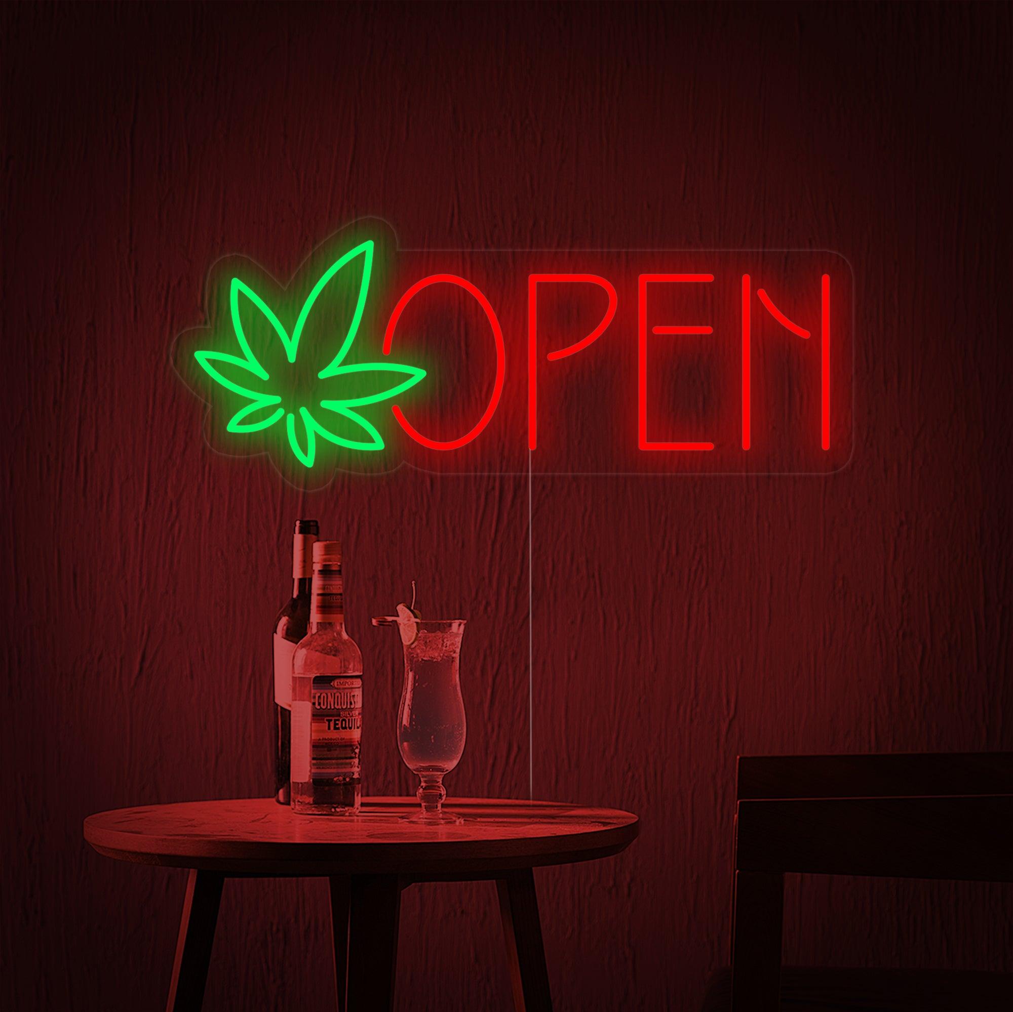 Dispensary Marijuana Leaf Open Neon Sign Happyneon
