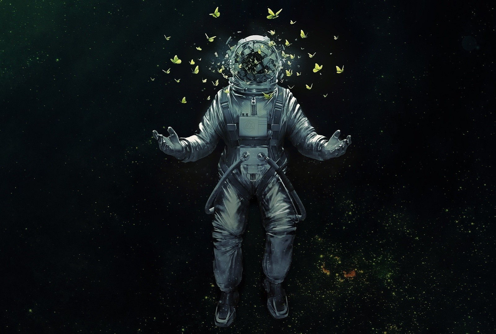 Desktop Wallpaper Astronaut Broken Helmet Butterfly Space Suit