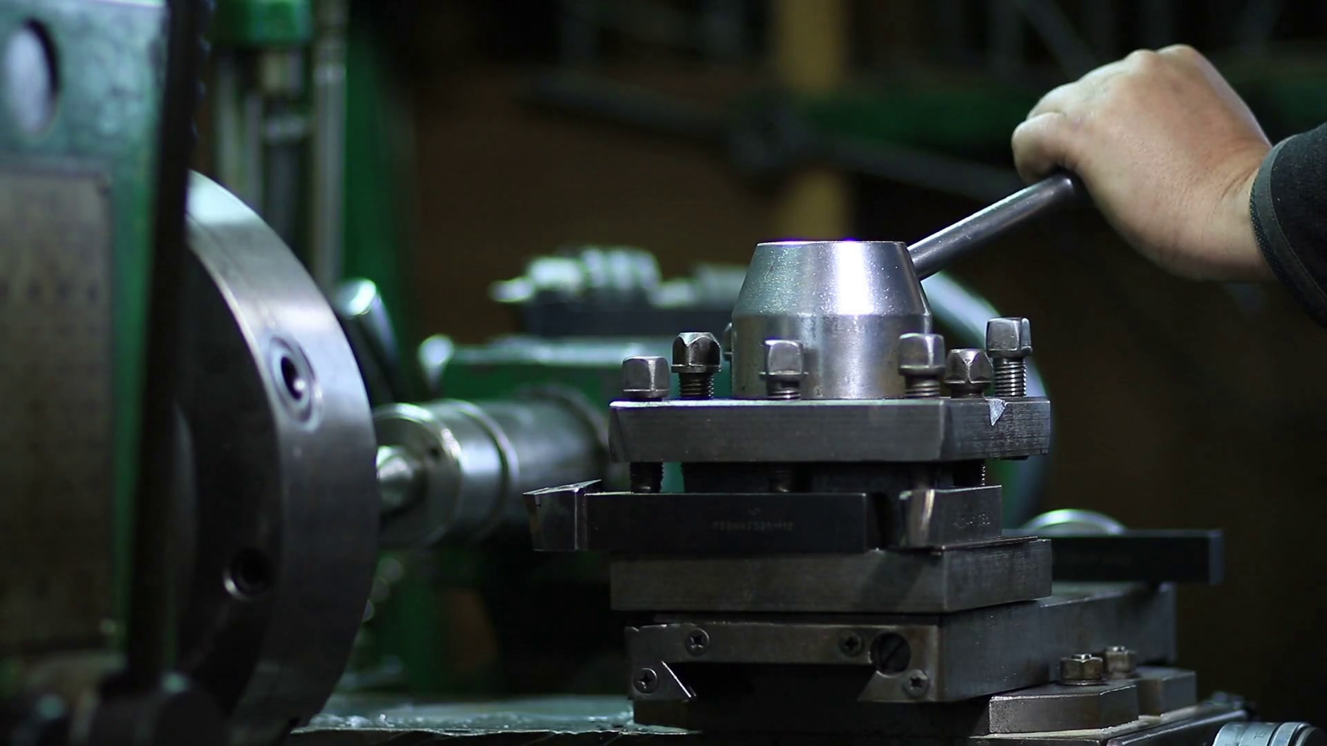 Operator Working At Old Lathe Machine Stock Video Footage