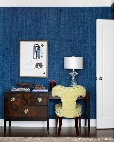 Blue Grasscloth Wallpaper And Yellow Boutiques