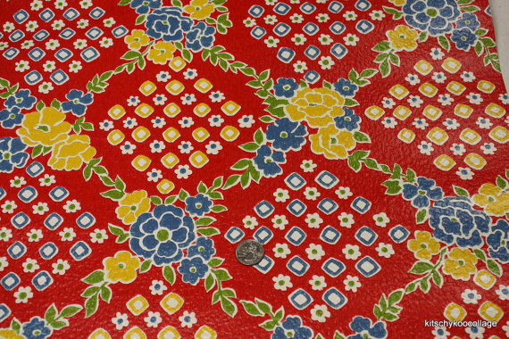 Items Similar To S Vintage Wallpaper Red Blue And Yellow Floral
