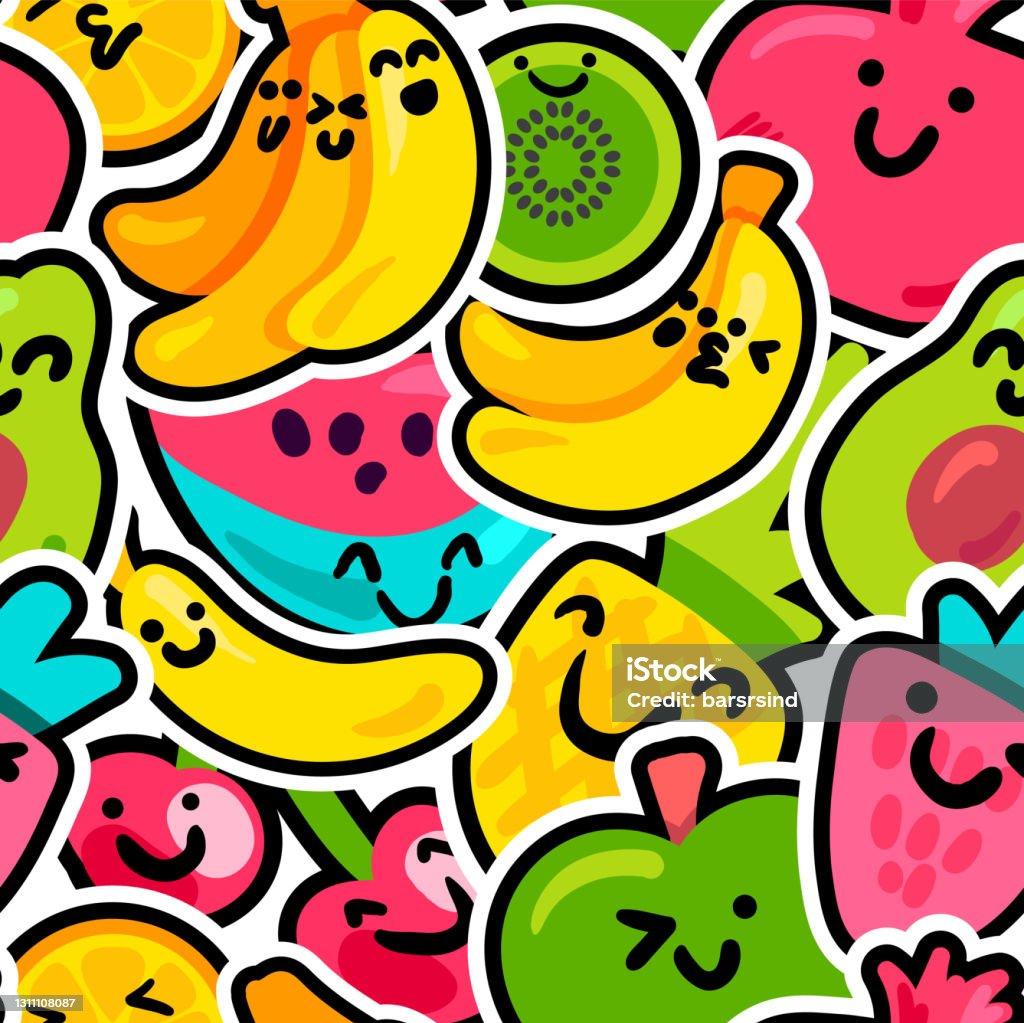 Happy Fruits Seamless Pattern Color Wallpaper Vector Stock