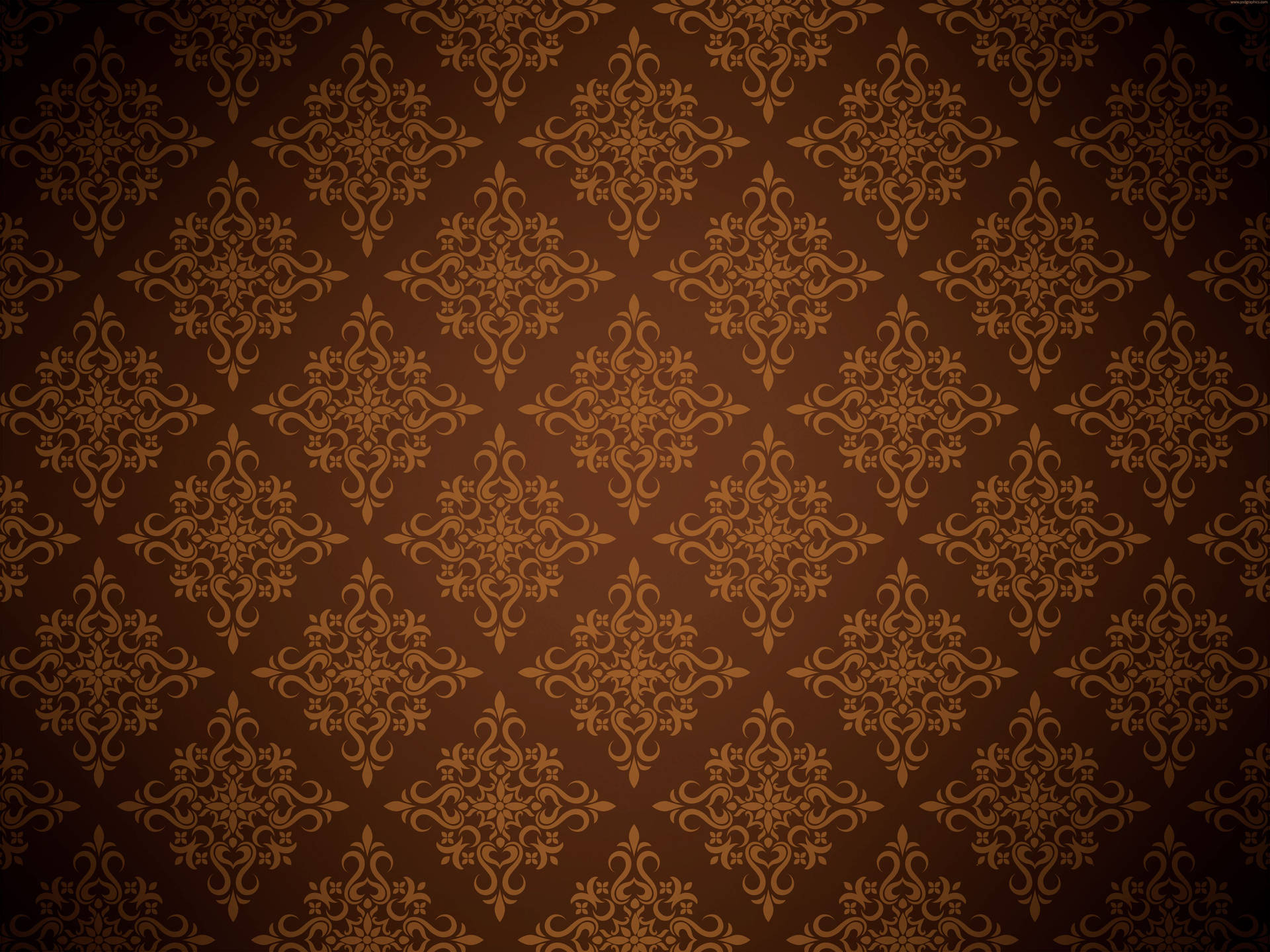A seamless brown damask wallpaper pattern with a vintage, elegant design
