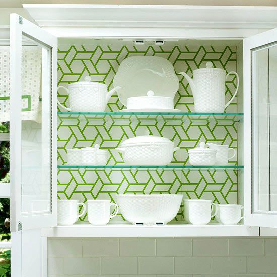 Using Fun Wallpaper In The Back Of Glass Front Cabis Is A Low Cost