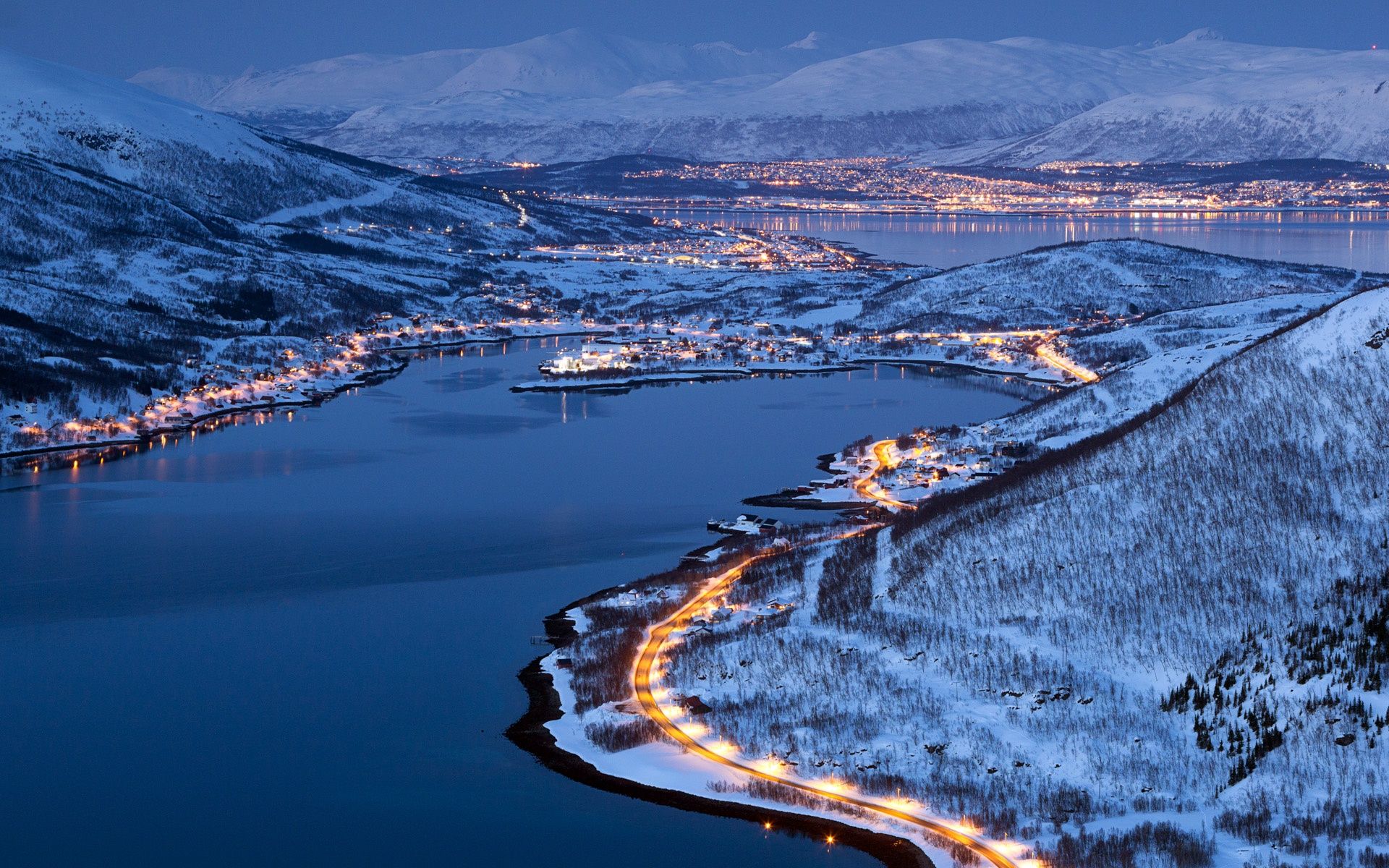 City Lights Of Tromso Norway Winter Night Wallpaper HD