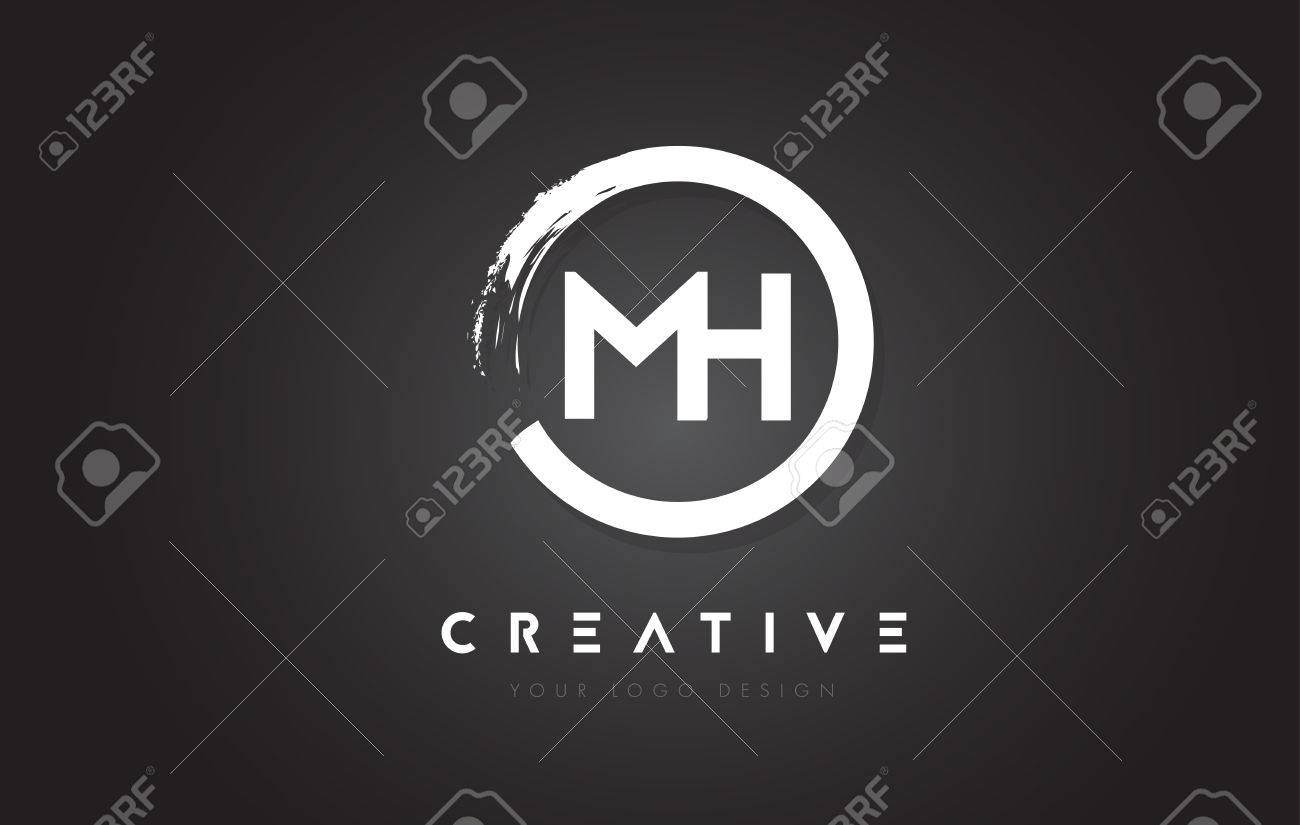 Mh Circular Letter Logo With Circle Brush Design And Black