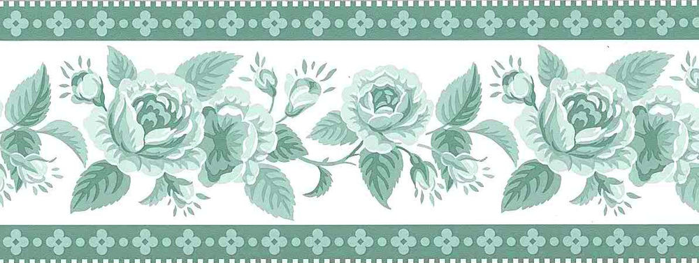 Green Roses Vintage Wallpaper Border Floral Waverly