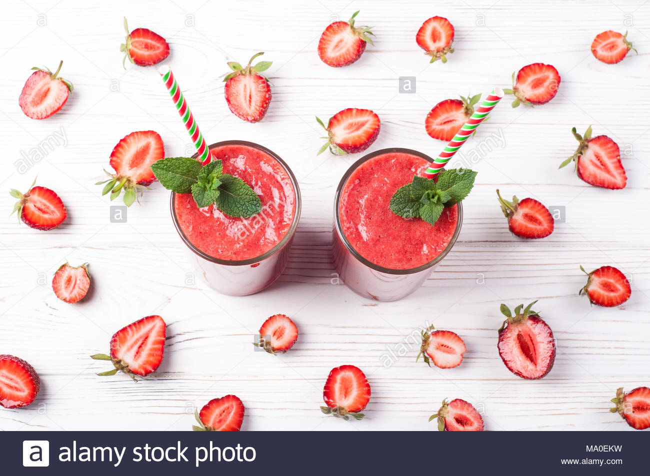Strawberry Smoothie In Glass On White Background Summer Drink