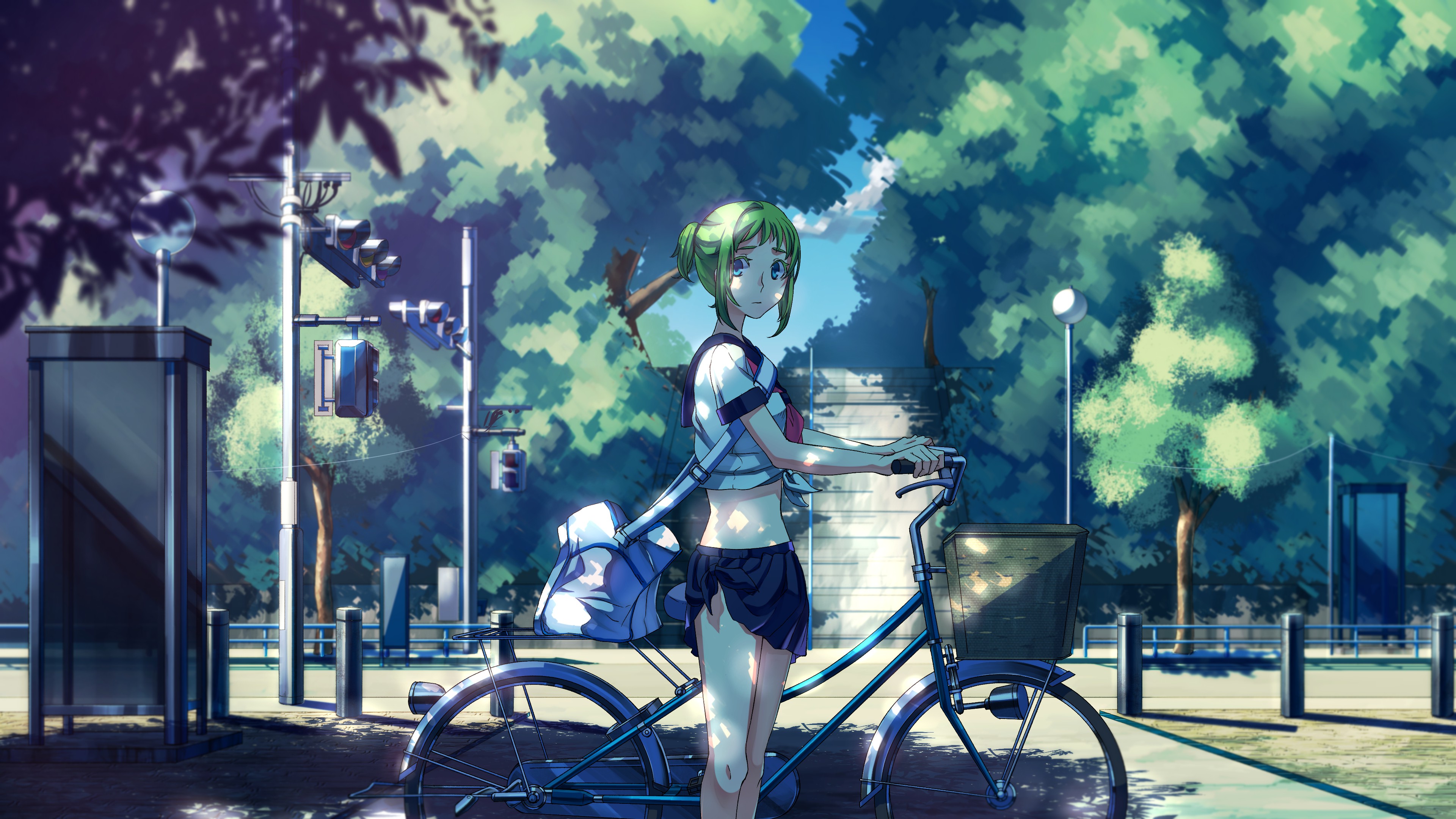 Anime Vocaloid Megpoid Gumi School Uniform Bicycle Wallpaper