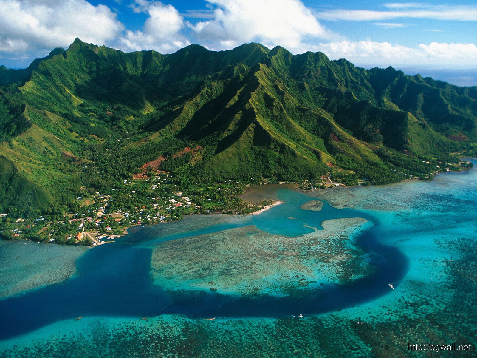 Aerial Of Moorea Island French Polynesia Background