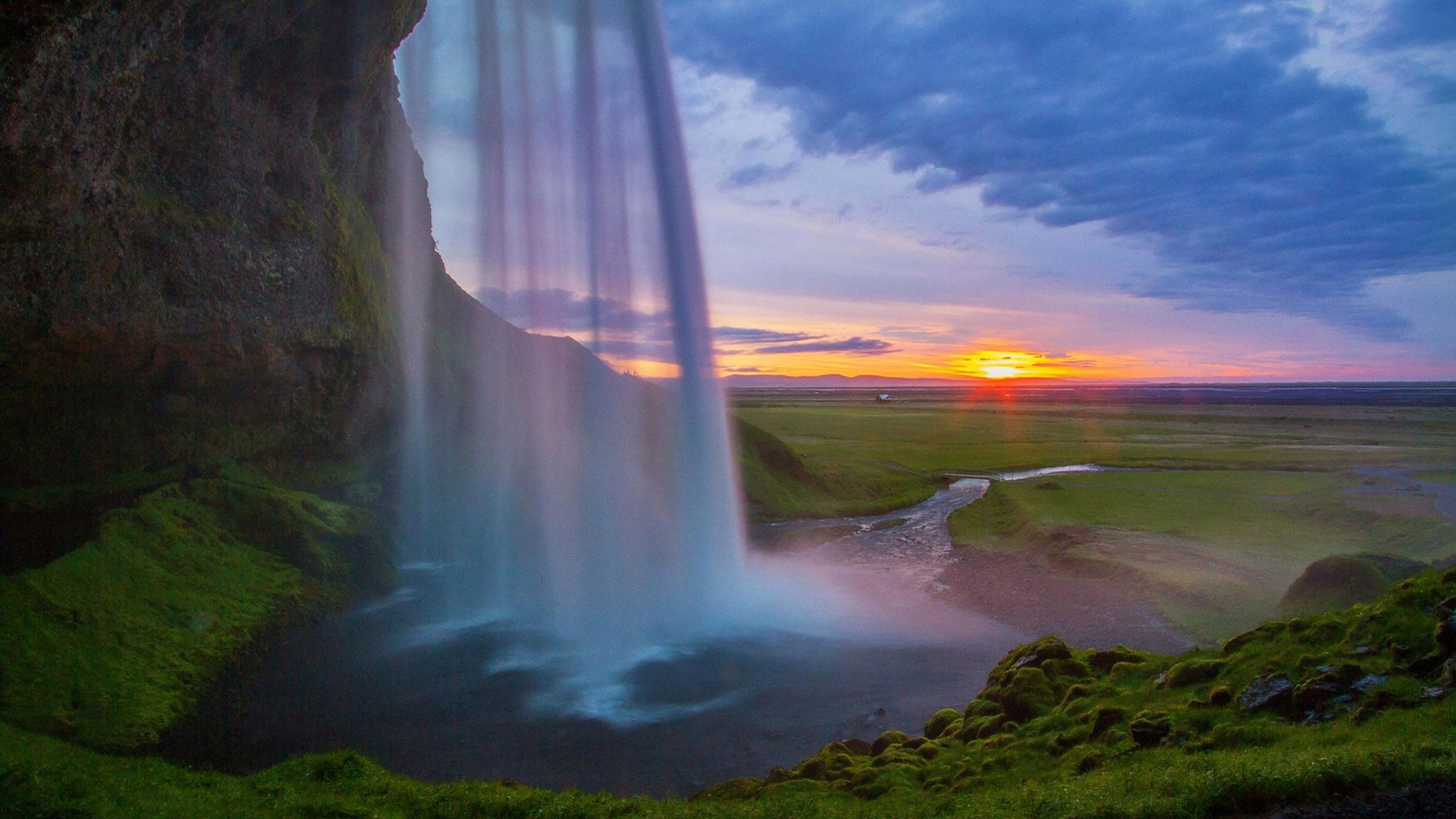 Sunset In Iceland At Seljalandsfoss Waterfall 4k Wallpaper