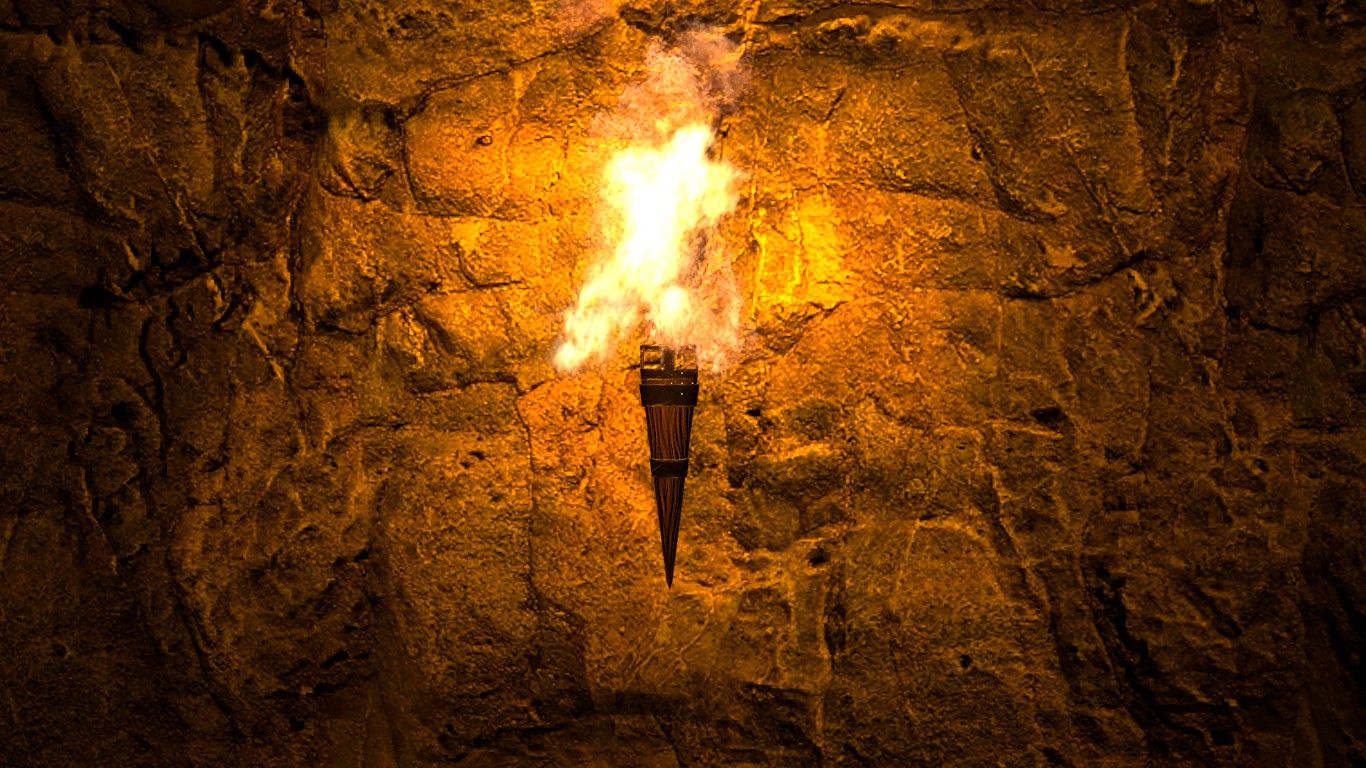 Fire Torches Fire Torch In Cave cave wall torch experimental 1366x768