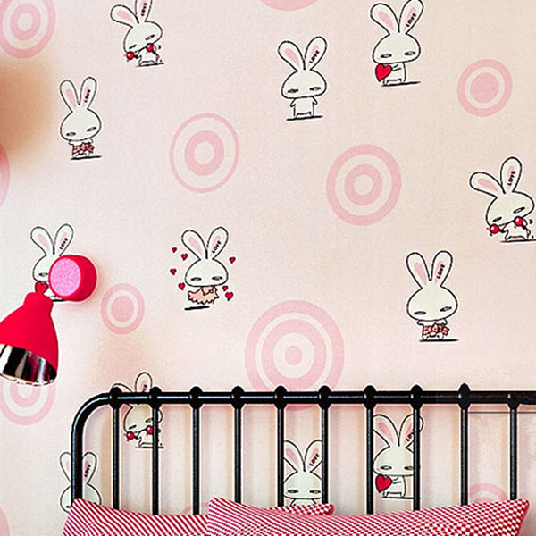 Wallpaper Bunny Pink Girl Cute Cartoon Wall Sticker Children Room
