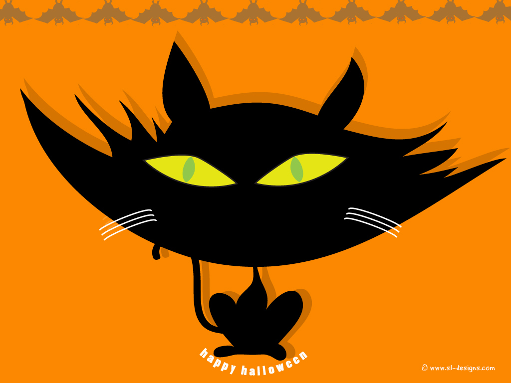 Halloween Desktop Wallpaper Cat And Bats By Sl Designs