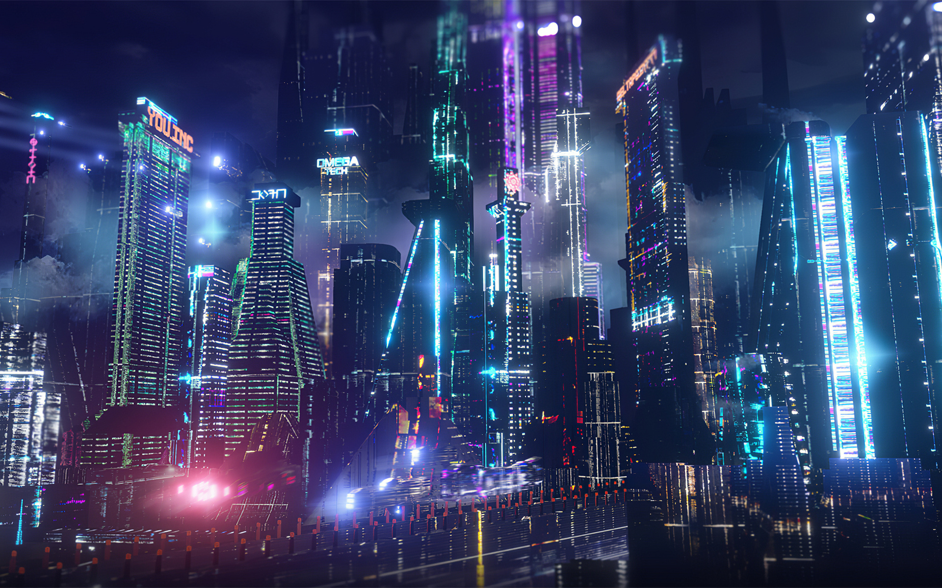 Neon City Lights 4k 1080p Resolution HD Wallpaper Image
