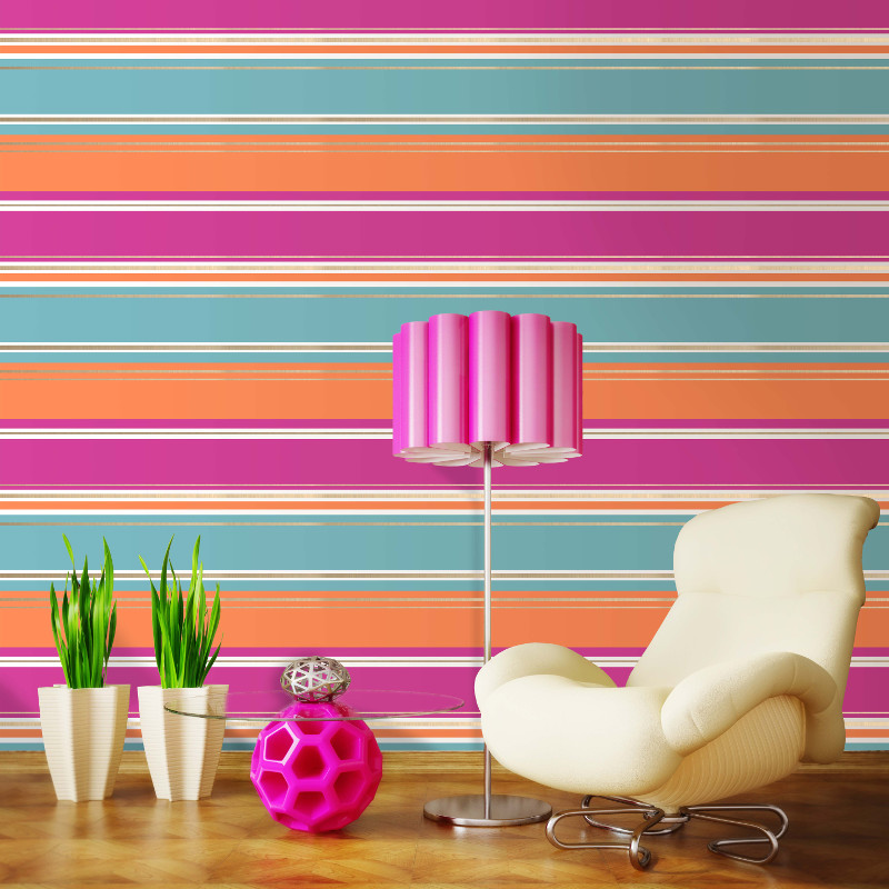 Coloroll Salsa Stripe Wallpaper In Pink Orange M0943