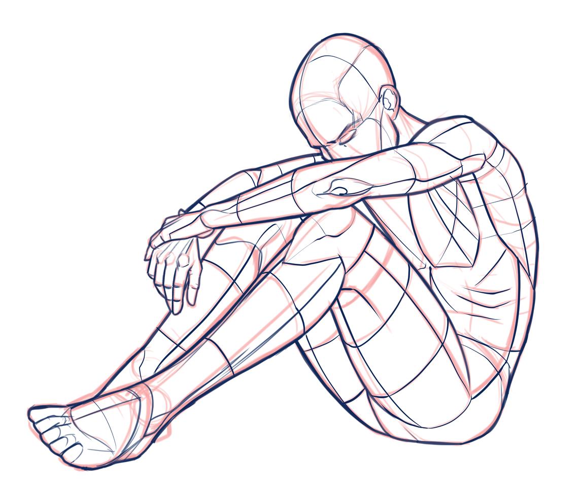 Anime Male Sitting Poses Drawing Wallpaper
