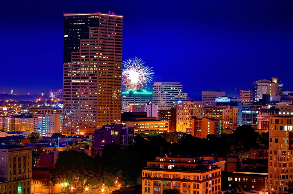 Portland Oregon Night City Fireworks   Free Stock Photo Image